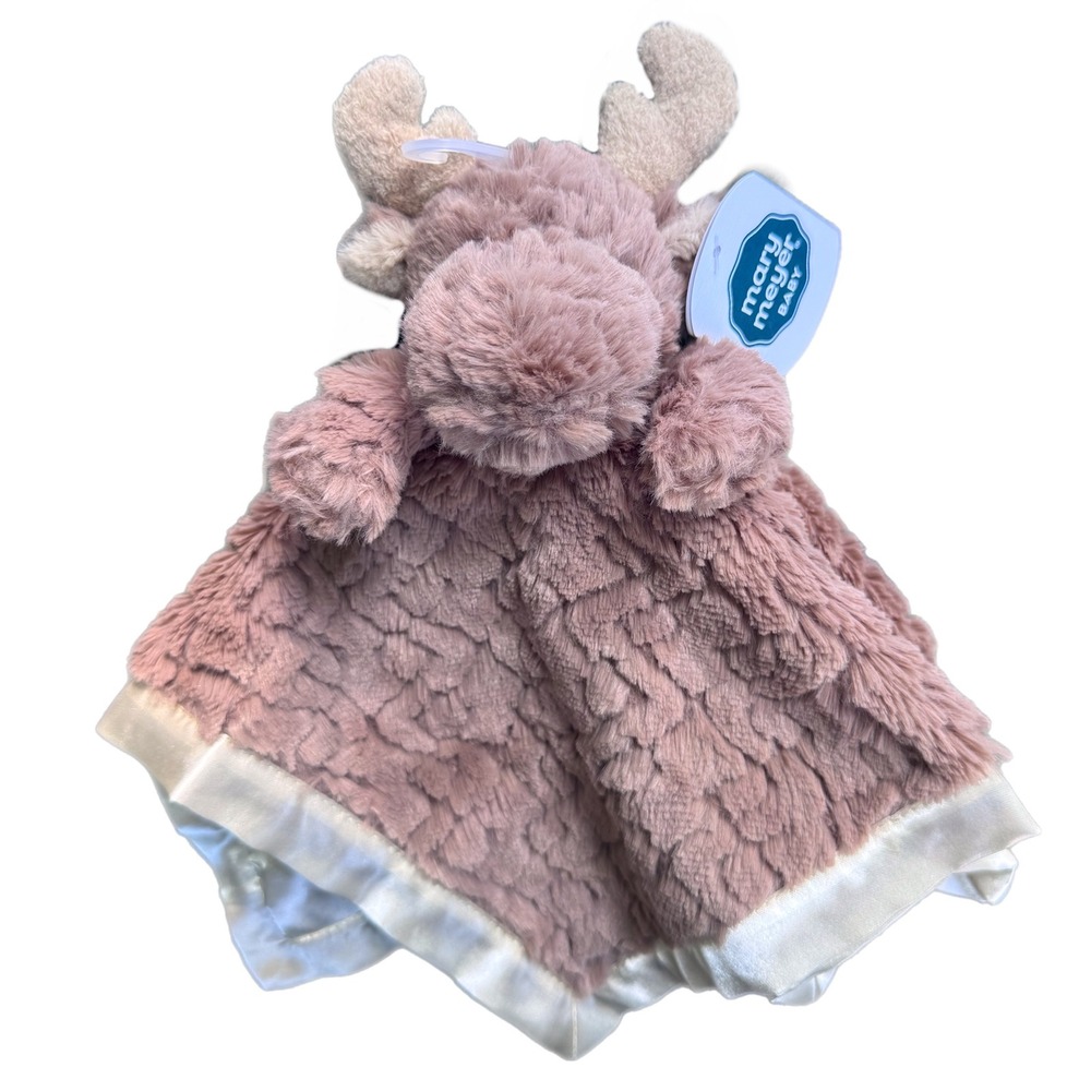 Mary Meyer Putty Nursery Moose Character Blanket brown cream Satin Lovey 53578